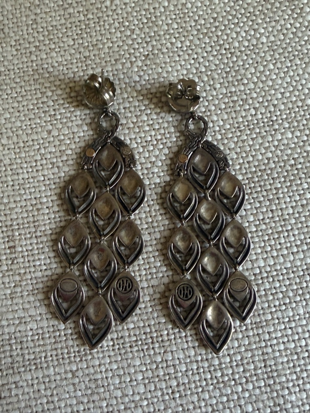 John Hardy Two-Tone Silver and Gold Drop Earrings - Picture 3 of 4